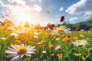 Sunny meadow alive with the buzzing of bees and the chirping of crickets, symphony of summer sounds photo