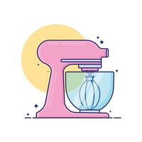 A pink food mixer with a clear bowl on top vector