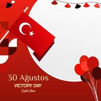 Turkey Victory Day square banner in modern geometric style with red monochrome color. Turkish National Day greeting card template illustration on August 30. Happy Victory Day Turkey vector