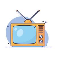 un dibujos animados antiguo televisión con un naranja y azul color esquema. vector