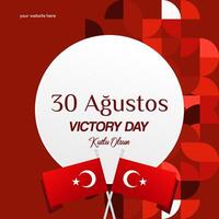 Turkey Victory Day square banner in modern geometric style with red monochrome color. Turkish National Day greeting card template illustration on August 30. Happy Victory Day Turkey vector