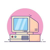 Illustration old computer flat cartoon design style vector