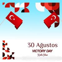 Turkey Victory Day square banner in modern geometric style with red colors. Turkish National Day greeting card template illustration on August 30. Happy Victory Day Turkey vector