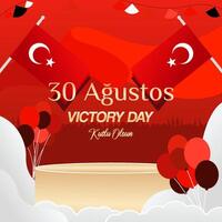 Turkey Victory Day square banner in modern geometric style with red monochrome color. Turkish National Day greeting card template illustration on August 30. Happy Victory Day Turkey vector