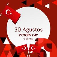 Turkey Victory Day square banner in modern geometric style with red monochrome color. Turkish National Day greeting card template illustration on August 30. Happy Victory Day Turkey vector