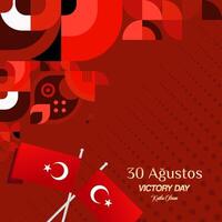 Turkey Victory Day square banner in modern geometric style with red monochrome color. Turkish National Day greeting card template illustration on August 30. Happy Victory Day Turkey vector