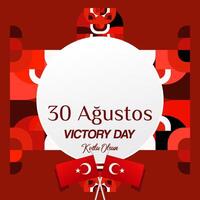 Turkey Victory Day square banner in modern geometric style with red monochrome color. Turkish National Day greeting card template illustration on August 30. Happy Victory Day Turkey vector