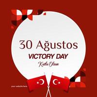 Turkey Victory Day square banner in modern geometric style with red monochrome color. Turkish National Day greeting card template illustration on August 30. Happy Victory Day Turkey vector