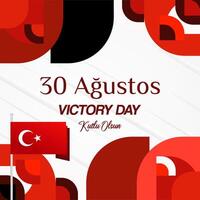 Turkey Victory Day square banner in modern geometric style with red monochrome color. Turkish National Day greeting card template illustration on August 30. Happy Victory Day Turkey vector