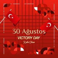 Turkey Victory Day square banner in modern geometric style with red monochrome color. Turkish National Day greeting card template illustration on August 30. Happy Victory Day Turkey vector