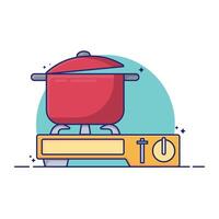 Illustration stove with pot flat cartoon design style. vector