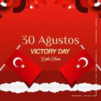 Turkey Victory Day square banner in modern geometric style with red monochrome color. Turkish National Day greeting card template illustration on August 30. Happy Victory Day Turkey vector