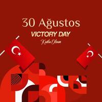 Turkey Victory Day square banner in modern geometric style with red monochrome color. Turkish National Day greeting card template illustration on August 30. Happy Victory Day Turkey vector