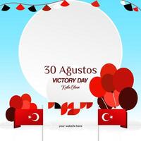 Turkey Victory Day square banner in modern geometric style with red colors. Turkish National Day greeting card template illustration on August 30. Happy Victory Day Turkey vector