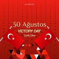 Turkey Victory Day square banner in modern geometric style with red monochrome color. Turkish National Day greeting card template illustration on August 30. Happy Victory Day Turkey vector