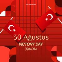 Turkey Victory Day square banner in modern geometric style with red monochrome color. Turkish National Day greeting card template illustration on August 30. Happy Victory Day Turkey vector