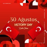 Turkey Victory Day square banner in modern geometric style with red monochrome color. Turkish National Day greeting card template illustration on August 30. Happy Victory Day Turkey vector