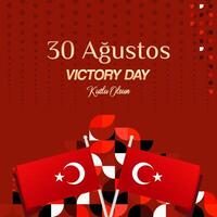 Turkey Victory Day square banner in modern geometric style with red monochrome color. Turkish National Day greeting card template illustration on August 30. Happy Victory Day Turkey vector