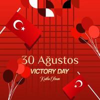 Turkey Victory Day square banner in modern geometric style with red monochrome color. Turkish National Day greeting card template illustration on August 30. Happy Victory Day Turkey vector