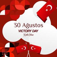 Turkey Victory Day square banner in modern geometric style with red monochrome color. Turkish National Day greeting card template illustration on August 30. Happy Victory Day Turkey vector