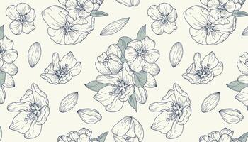 Seamless vintage-style pattern with blooming almond. illustration featuring beautiful flowers in a botanical style. Suitable for textiles, backgrounds, prints, wrapping paper, covers. vector