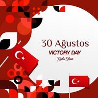 Turkey Victory Day square banner in modern geometric style with red monochrome color. Turkish National Day greeting card template illustration on August 30. Happy Victory Day Turkey vector