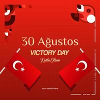 Turkey Victory Day square banner in modern geometric style with red monochrome color. Turkish National Day greeting card template illustration on August 30. Happy Victory Day Turkey vector