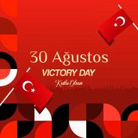 Turkey Victory Day square banner in modern geometric style with red monochrome color. Turkish National Day greeting card template illustration on August 30. Happy Victory Day Turkey vector