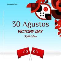 Turkey Victory Day square banner in modern geometric style with red colors. Turkish National Day greeting card template illustration on August 30. Happy Victory Day Turkey vector