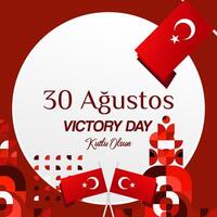 Turkey Victory Day square banner in modern geometric style with red monochrome color. Turkish National Day greeting card template illustration on August 30. Happy Victory Day Turkey vector