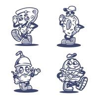 fast food classic retro mascot cartoon character design vector