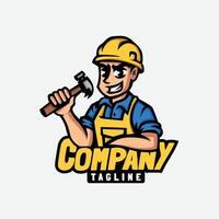 builder mascot character logo design vector