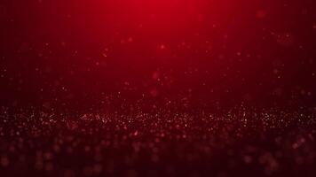 abstract luxe rood achtergrond gemaakt van vliegend en glimmend deeltjes.vlucht van helder stippen, bokeh prijzen stof. naadloos lus video