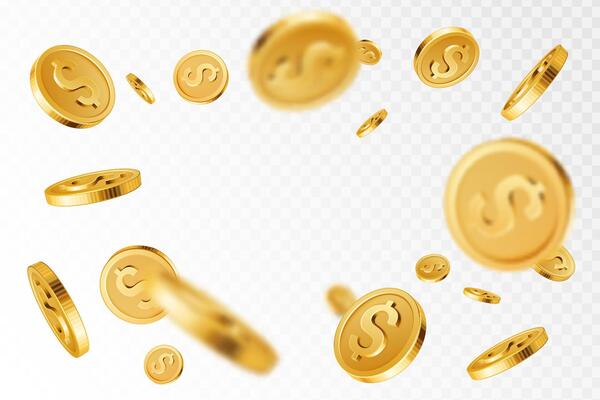 Golden coins explosion. Realistic flying gold coin splash, money rain with blurry motion effect. Treasure and earnings, saving and winning, jackpot casino 3D concept