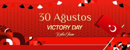 Turkey Victory Day wide banner in modern geometric style with red colors. Turkish National Day greeting card template illustration on August 30. Happy Victory Day Turkey vector