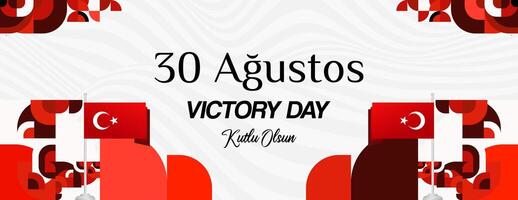 Turkey Victory Day wide banner in modern geometric style with red colors. Turkish National Day greeting card template illustration on August 30. Happy Victory Day Turkey vector