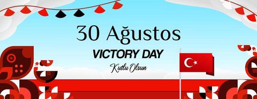 Turkey Victory Day wide banner in modern geometric style with red colors. Turkish National Day greeting card template illustration on August 30. Happy Victory Day Turkey vector