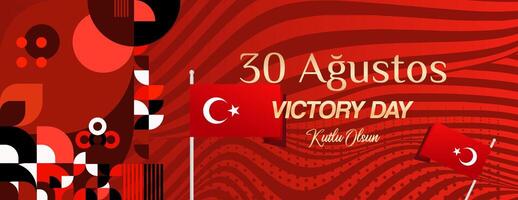 Turkey Victory Day wide banner in modern geometric style with red colors. Turkish National Day greeting card template illustration on August 30. Happy Victory Day Turkey vector