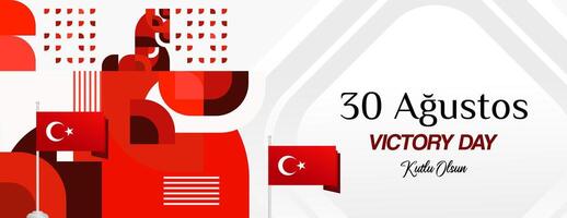 Turkey Victory Day wide banner in modern geometric style with red colors. Turkish National Day greeting card template illustration on August 30. Happy Victory Day Turkey vector