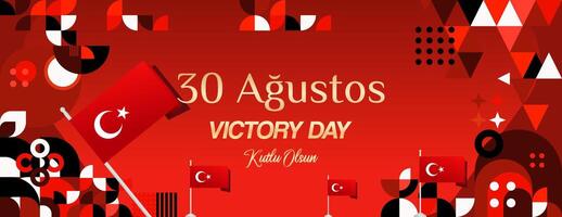 Turquía victoria día amplio bandera en moderno geométrico estilo con rojo colores. turco nacional día saludo tarjeta modelo ilustración en agosto 30 contento victoria día Turquía vector