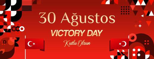 Turkey Victory Day wide banner in modern geometric style with red colors. Turkish National Day greeting card template illustration on August 30. Happy Victory Day Turkey vector