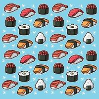 seamless pattern of sushi and rice doodle hand drawn vector