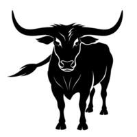 Illustration of a longhorn bull on a white background. Black and white image. vector
