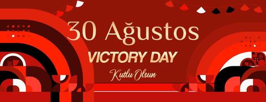 Turkey Victory Day wide banner in modern geometric style with red colors. Turkish National Day greeting card template illustration on August 30. Happy Victory Day Turkey vector