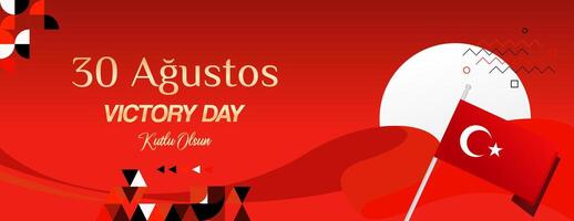 Turkey Victory Day wide banner in modern geometric style with red colors. Turkish National Day greeting card template illustration on August 30. Happy Victory Day Turkey vector