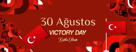 Turkey Victory Day wide banner in modern geometric style with red colors. Turkish National Day greeting card template illustration on August 30. Happy Victory Day Turkey vector