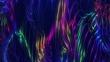 Abstract futuristic background with wave lines and curves. multicolor laser lines moving and glowing on a black background, 3D stroke 4K. Seamless loop video