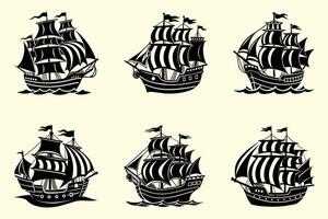 Pirate Ship illustration silhouette bundle. vector