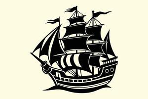 Pirate Ship illustration silhouette. vector