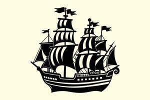 Pirate Ship illustration silhouette. vector